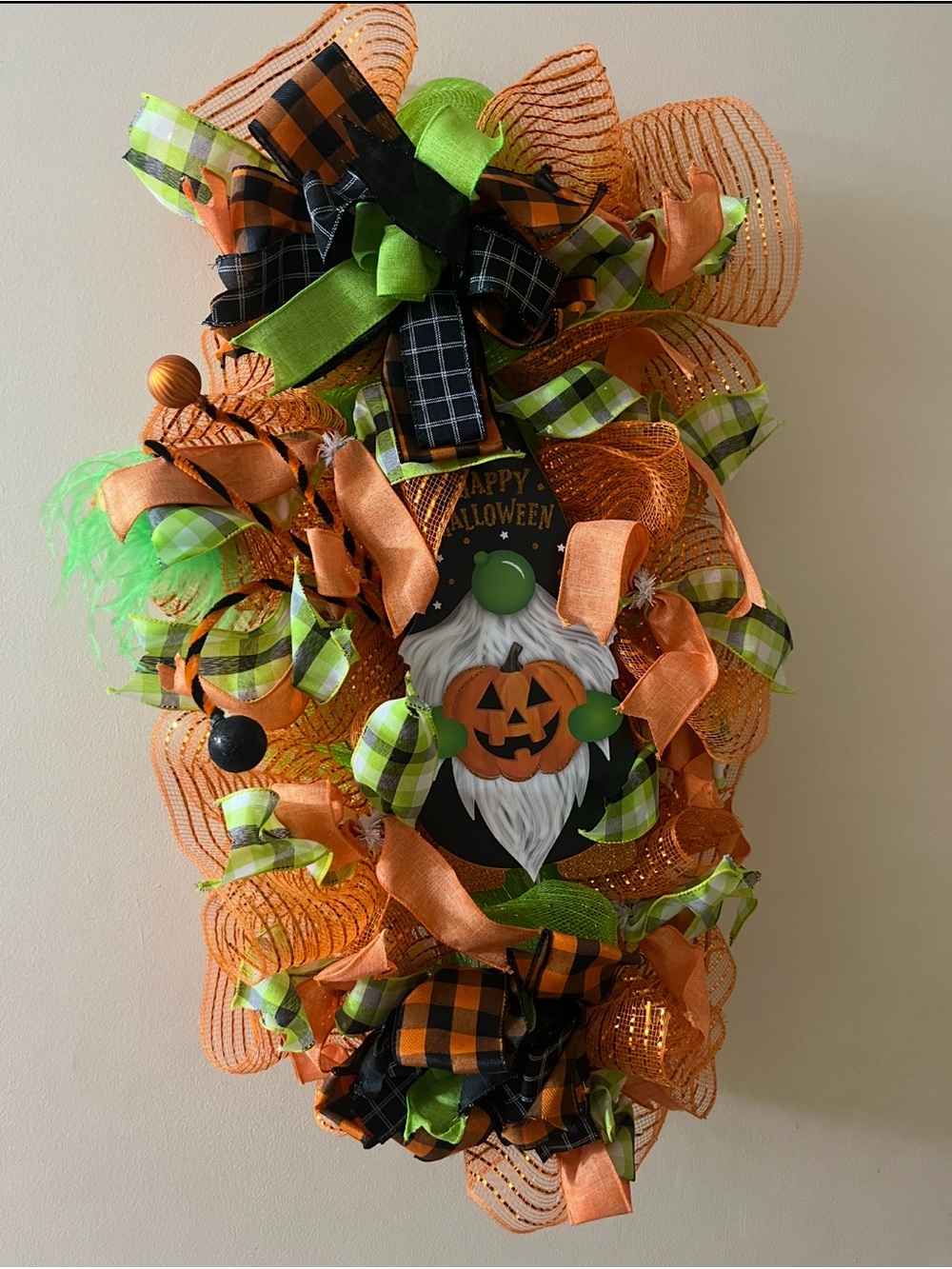 Halloween Gnome Door Swag with Jack-O'-Lantern Wreath
